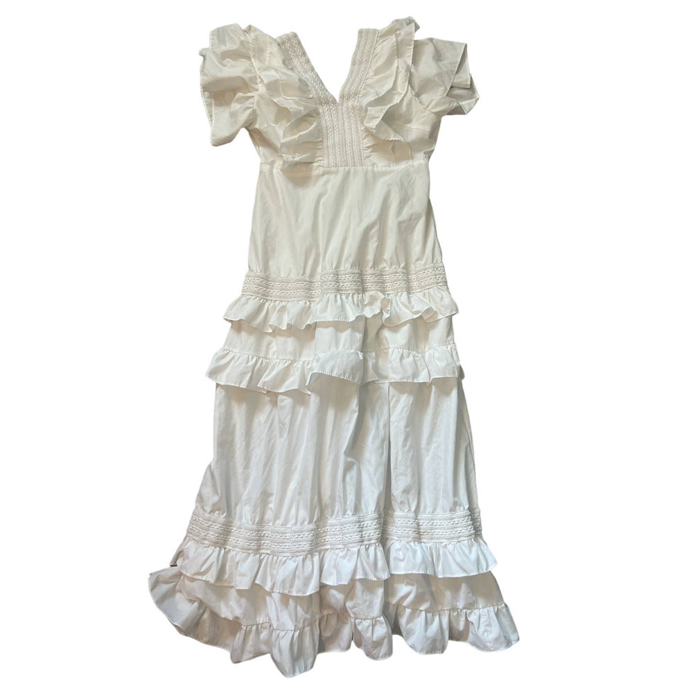 White Layered V neck dress